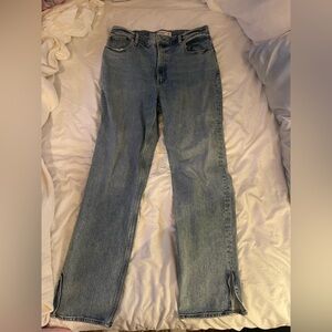 Abercrombie & Fitch Light Blue Straight Leg Jeans With Cutouts at Bottom